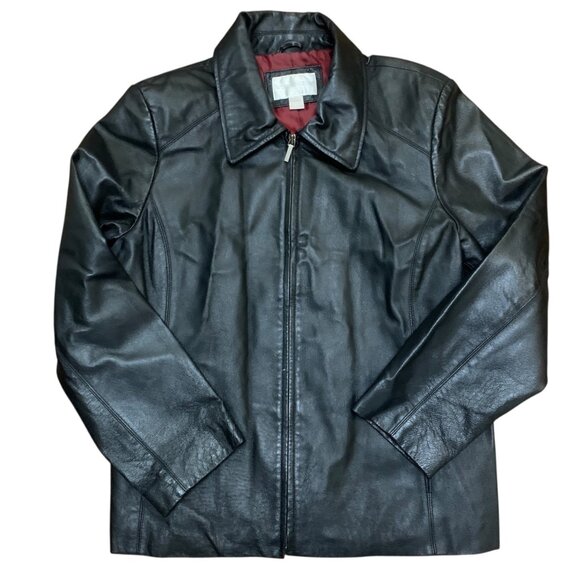 Worthington Women's Black Leather Jacket XL Red Lining Y2K Gothic - Picture 5 of 10